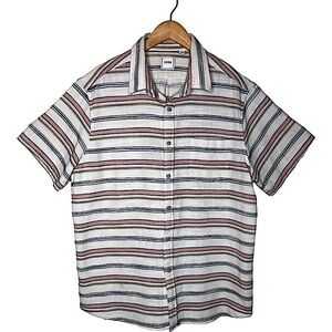 ROWM Stripe 100% Cotton Button Up Shirt Light Beach Woven Fabric Size:‎ XL